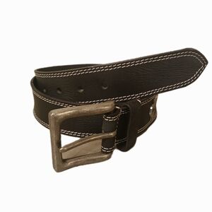 American Bison Size 36 Black Leather Belt White Accent Stitching